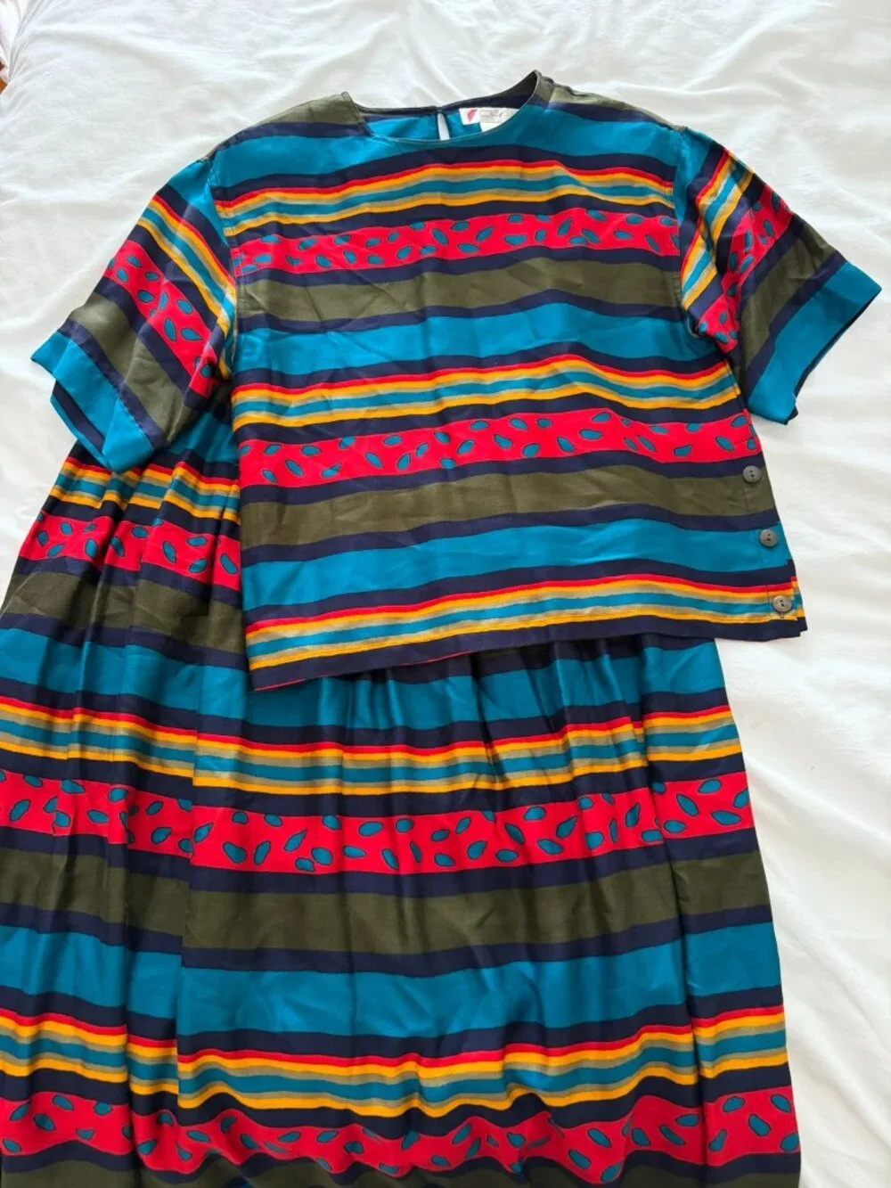 Chaus Petites Colorful Striped 2 Piece Skirt Top Set Size S